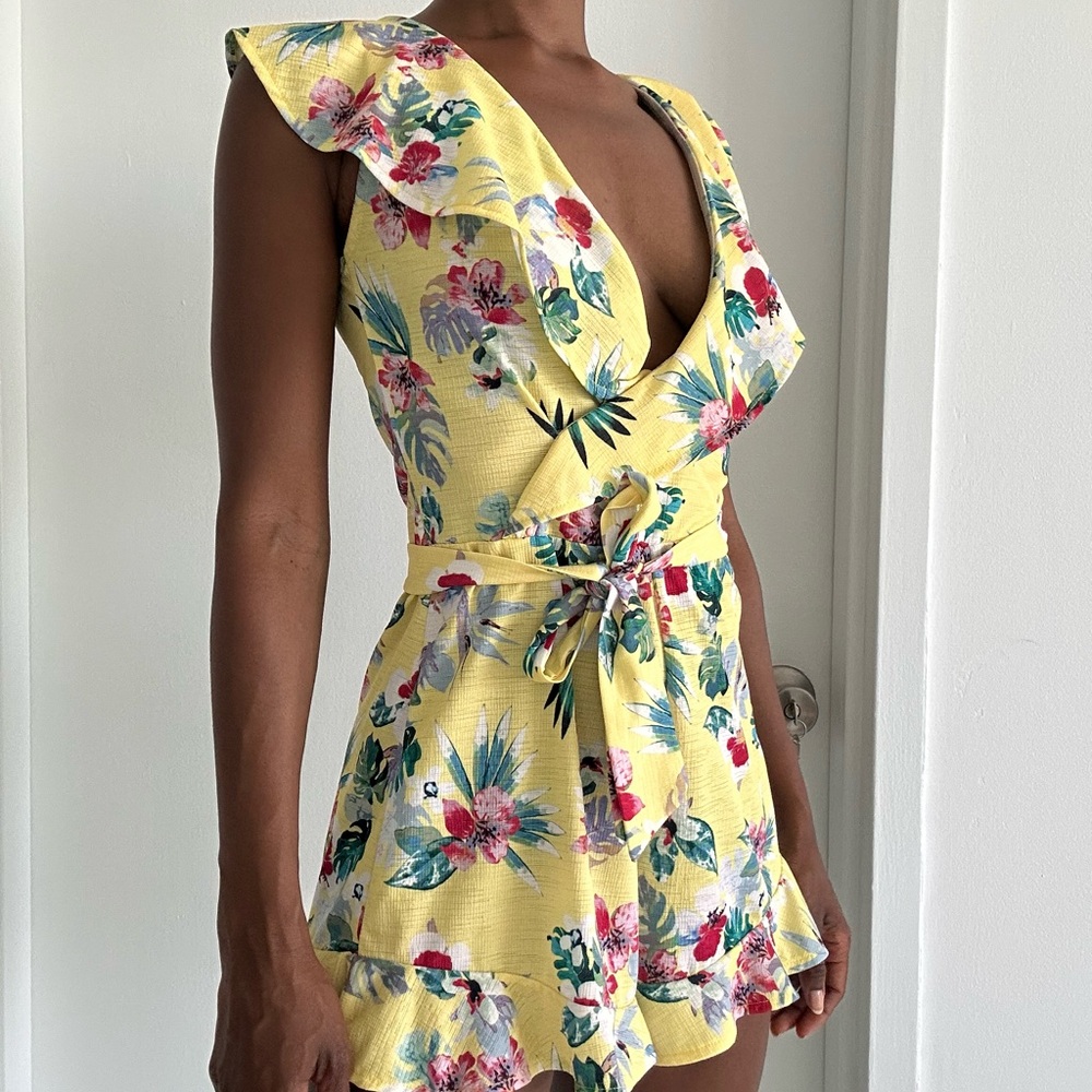 Floral Yellow Ruffle Romper